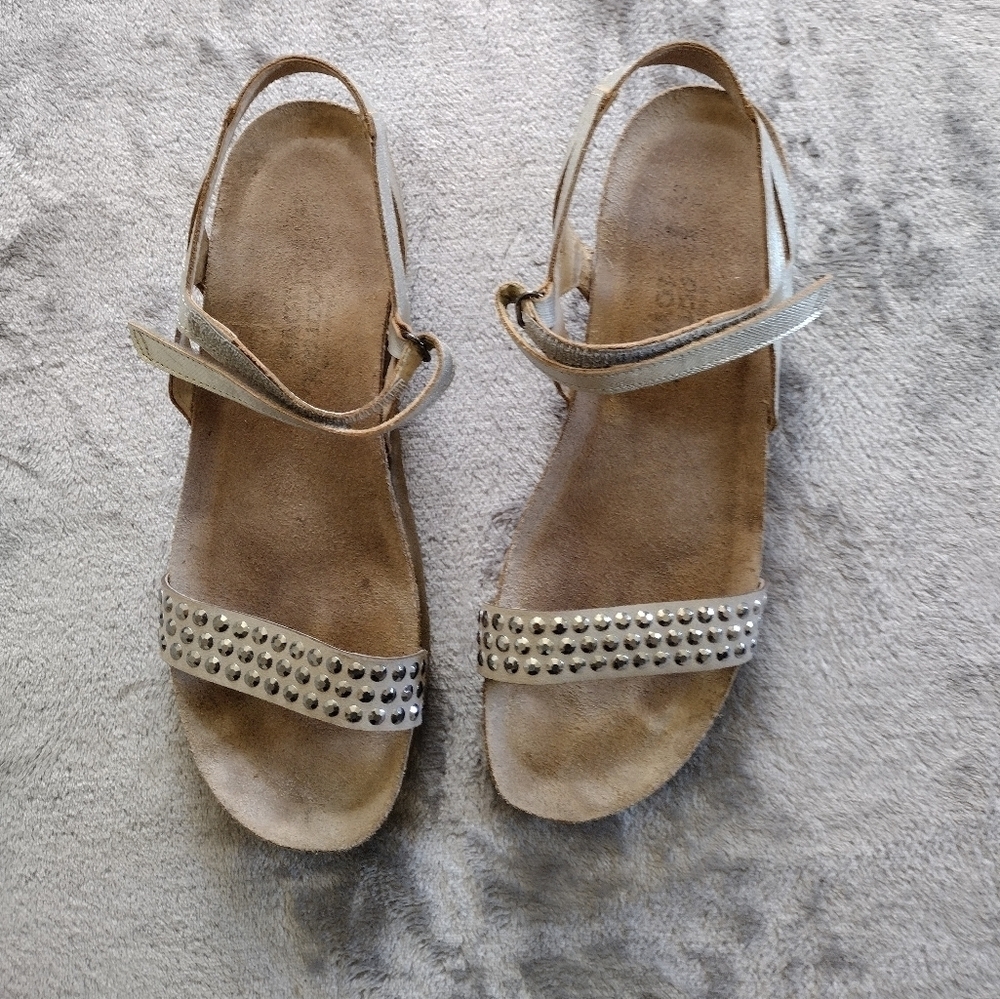 NAOT Lexi Silver Studded Leather Strappy Wedge Sandals Women's Size 42 US 11